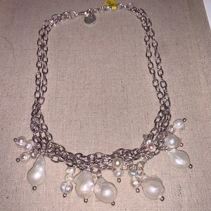 Tra-la-ra Double chain Necklace w 4 rows pearls